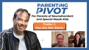 Patrick Weir and guest featured in the Parenting Pivot podcast trailer thumbnail with show logo and episode preview.